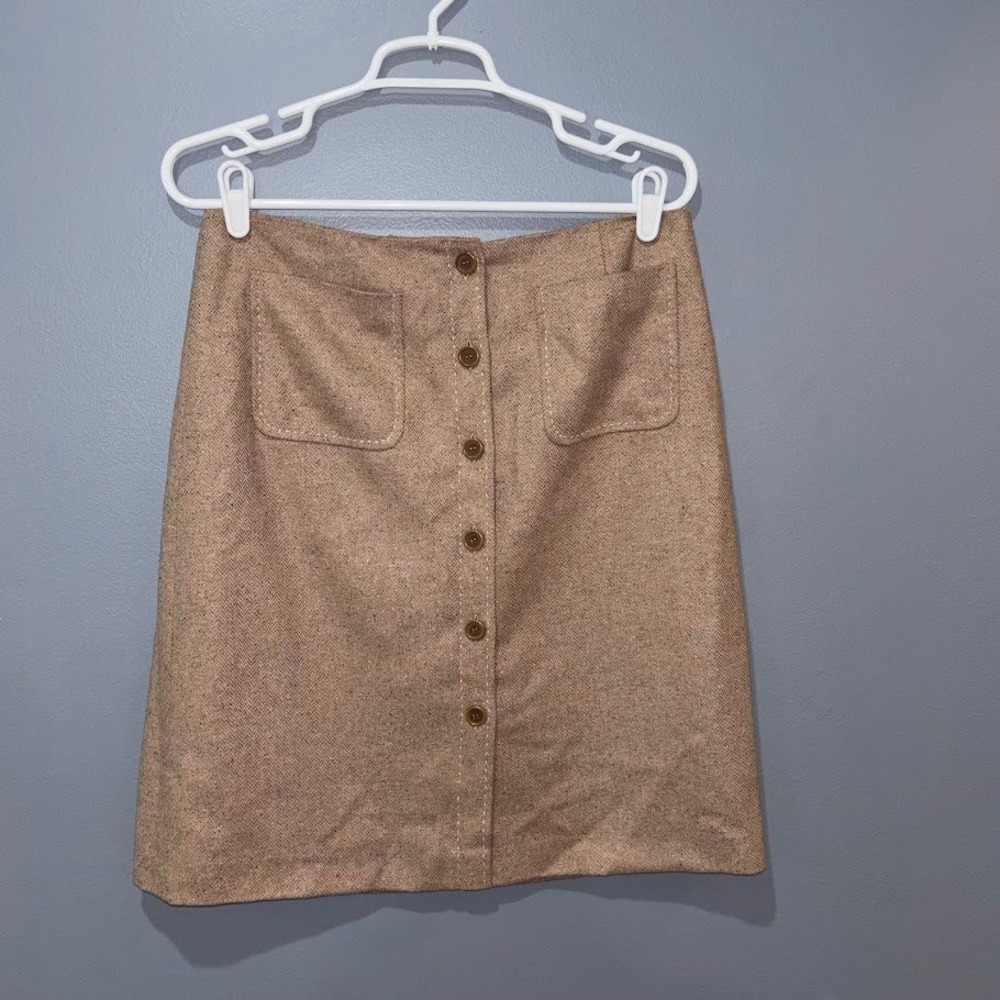 Ann Taylor Loft‎ Brown Herringbone Wool Blend Button Front Mini Skirt Size 10